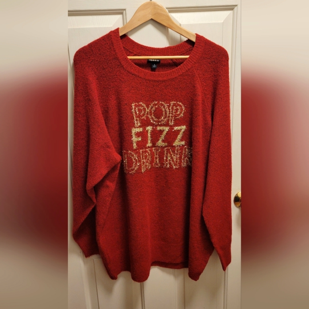 Torrid Tinsel Pullover Crew Neck Sweater "Pop Fizz Drink" Size 3 EUC - Picture 5 of 11